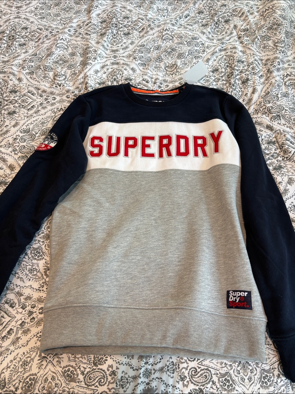 Superdry Men's Navy, White & Grey Crewneck with Red Logo